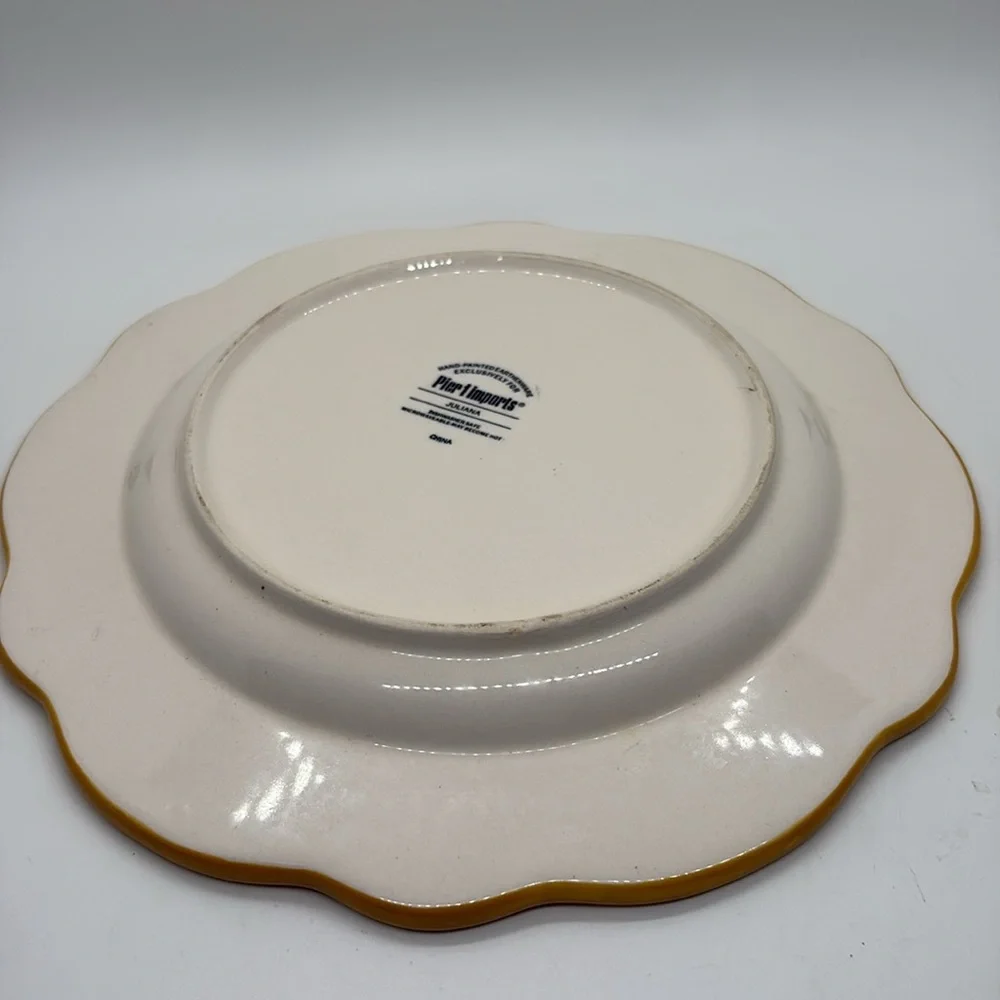 Pier 1 Juliana hand painted floral gold red scalloped edge salad plates 4